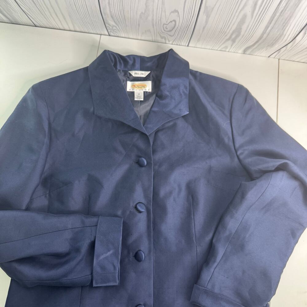 Vintage Talbots Women's 100% Silk Blazer Jacket Navy Blue Textured  Size 10